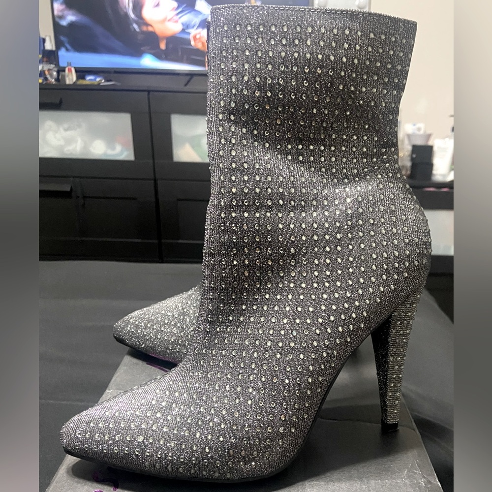 Anne Michelle Glam Rhinestone Ankle Boots - Size 9